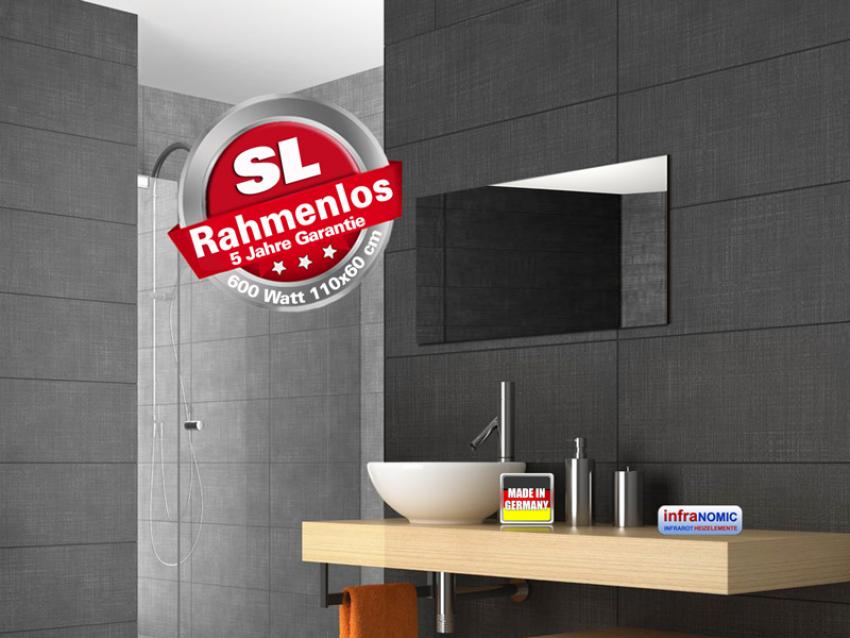 infrarot Spiegelheizung 600 Watt rahmenlos infranomic