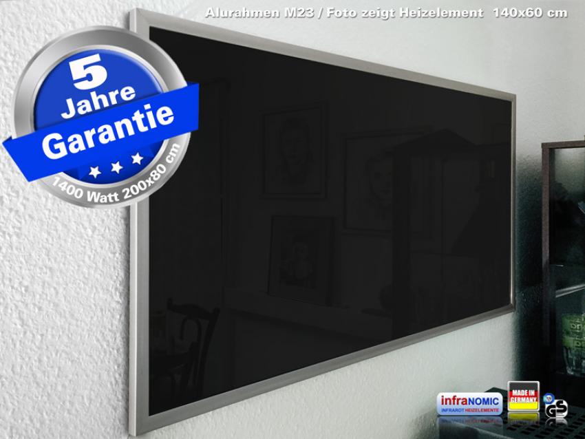 Infrarotheizung 1400 Watt 200x80 schwarz emailliert mit Sonderrahmen M23 - infranomic