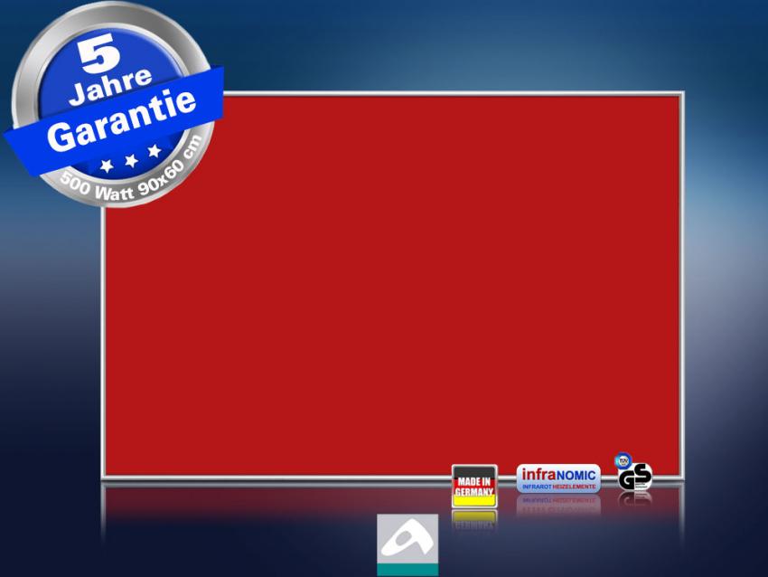 Infrarotheizung farbig 500 Watt 90x60 M10-SL RAL Verkehrsrot